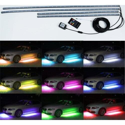 4pcs RGB LED Under Car Glow Underbody System Neon Lights Kit W/sound and Control 60CM+90CM