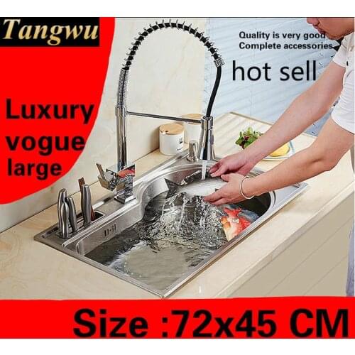 Free shipping Apartment luxury kitchen single trough sink multifunction do the dishes 304 stainless steel hot sell 720x450 MM