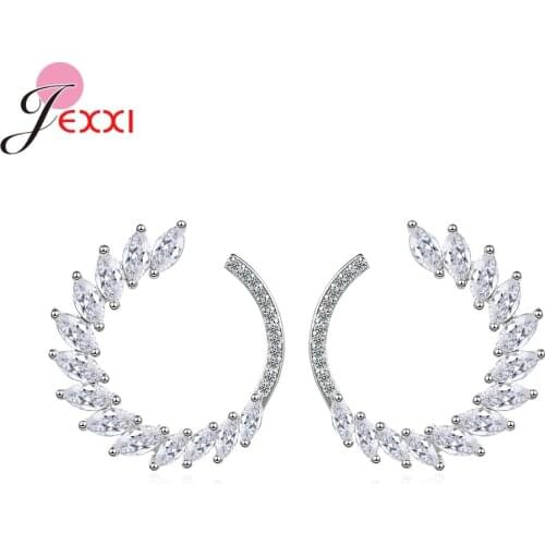 Fast Shipping 925 Sterling Silver Circle Shape Leaves Curved Earring Studs Women Lady Girls Trendy Birthday Jewelry Wholesale