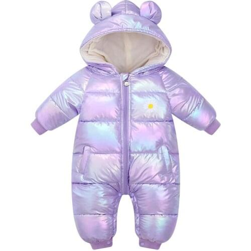 Baby Winter Rompers 2021 Plus Velvet Shiny Infant Boys Hooded Waterproof outerwear Baby Girls Newborn Jumpsuit Toddler Clothes