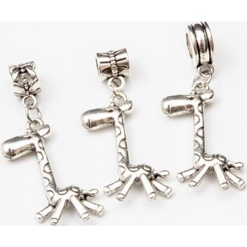 10pcs giraffe European Bead Vintage Silver Charms fit for pandora style Bracelets Necklace DIY Metal Jewelry Making JA600079