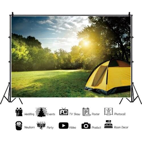 Park Grass Camping Tent Morning Portrait Photography Backdrop Decor For Photo Background Studio Photocall Props