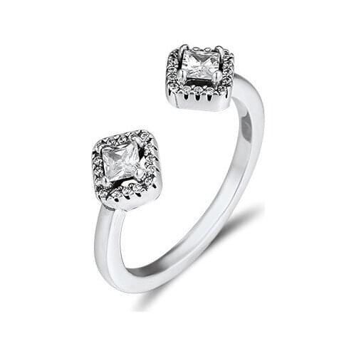 Top quality Winter silver 925 jewelry Square Sparkling Open Ring 925 Sterling Silver Rings for women anillo Christmas Jewelry