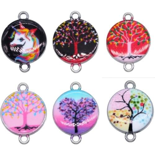 6pcs set of various styles Enamel life tree cute animal unicorn alloy connector women kids DIY handmade bracelet jewelry accesso