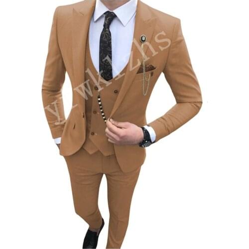 Handsome Groomsmen Wool blend Groom Tuxedos Mens Wedding Dress Man Jacket Blazer Prom Dinner (Jacket+Pants+Tie+Vest) A112