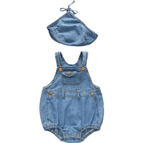 Summer Baby Boys Bodysuits Girls Baby Cowboy Clothes 0-3t Baby Two-piece Denim One-piece+hats Infant Kids Jumpsuits with Hat