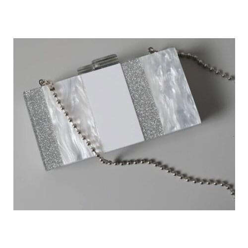 New Trendy Handbag Fashion Women Silver White Striped Handbags Acrylic Luxury Sequin Evening Bag Woman Wedding Box Clutch Purse