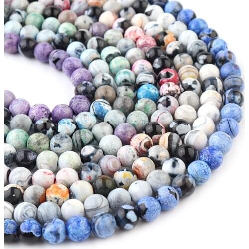 6 8 10mm Natural Stone Beads Fire Flame Agates Beads Colorful Loose Spacer Beads For Jewelry Making DIY Bracelet Necklace 15