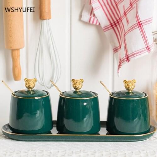 Nordic Gold-plated Ceramic Sealed Seasoning jar with lid pepper Storage Bottle Container storage Bottle Kitchen supplies