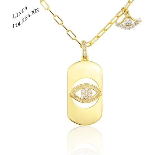 2021 New Design Lucky Gift Cool Evil Eye Necklace Gold Color Copper Zircon Long Chain Pendant Necklace Jewelry for Women Female