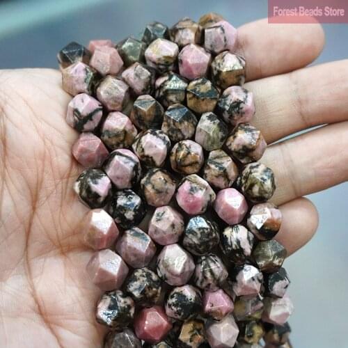 Faceted Natural Stone Black Lace Rhodonite Spacers Beads DIY Charms Bracelet Necklace for Jewelry Making 15" Strand 6 8 10MM