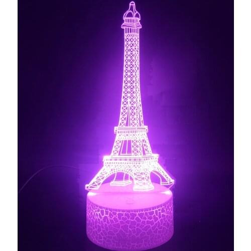 Plug In Night Lamp Led 3d Paris Eiffel Tower Touch Sensor Light With USB Power Smart Phone Control Base