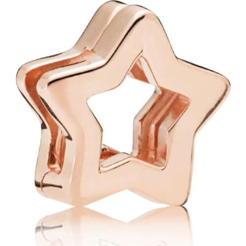 Genuine 925 Sterling Silver Bead Charm Rose Gold Reflexions Star Clip Stopper Lock Beads Fit Pan Bracelet Diy Jewelry