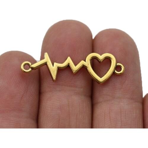 JAKONGO Gold Color Heart ECG Charms for Jewelry Making Necklace Findings DIY Accessories 33x10mm 10pcs