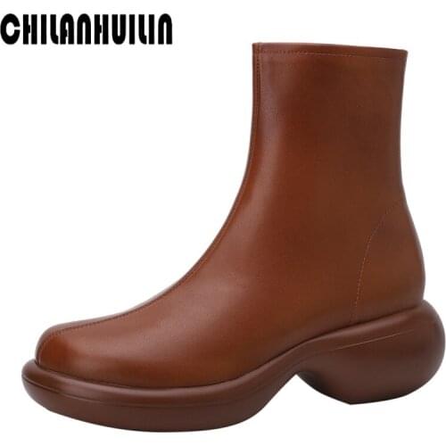 Simple comfortable soft leather riding boots platform ankle boots women round heel boots woman autumn winter female bootas mujer