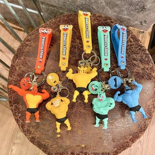 Fitness Rubber Key Chain Muscle Man Action Figure Model Funny Creative Keychain Bag Pendant Decorations Toys Kids Gifts