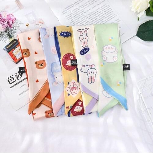 Luxury Cartoon Scarf Women Brand Scarf Skinny Bag Scarves Design Rose Wrist Towel Foulard Neckerchief Headband For Lady SJ450
