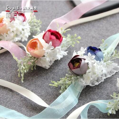 Handmade Wedding Corsages Bride Bridesmaid Hand Wrist Flower Artificial Flower Silk Rose Wedding Prom Party Hand Accessories