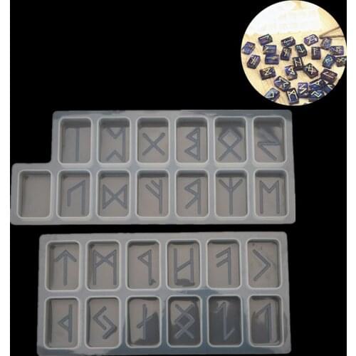 Rune Stones Wicca Crystals Mold with Engraved Elder Futhark Alphabet Viking Rune Hand Resin Casting Mold Kit Witchcraft Jewerly