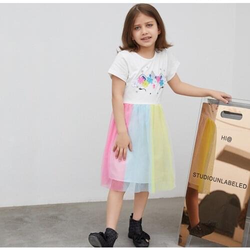 SAILEROAD 2-7 Years Baby Girl Unicorn Dress Animals Princess Short Sleeve Dresses Children Summer Clothing for Kids