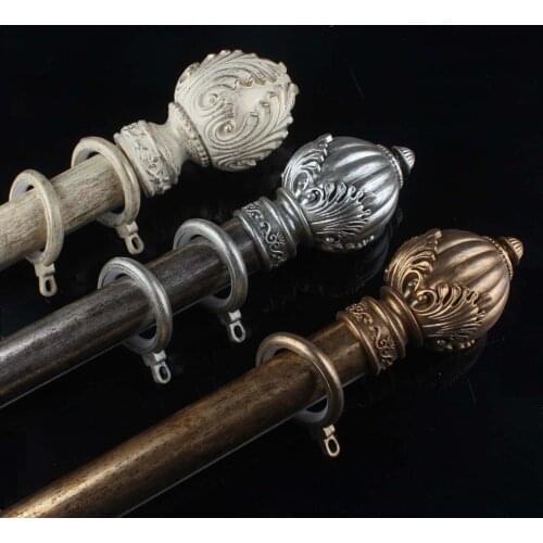 French style retro silver curtain rod bold mute Roman rod gold European and American old art rod iron single double rod