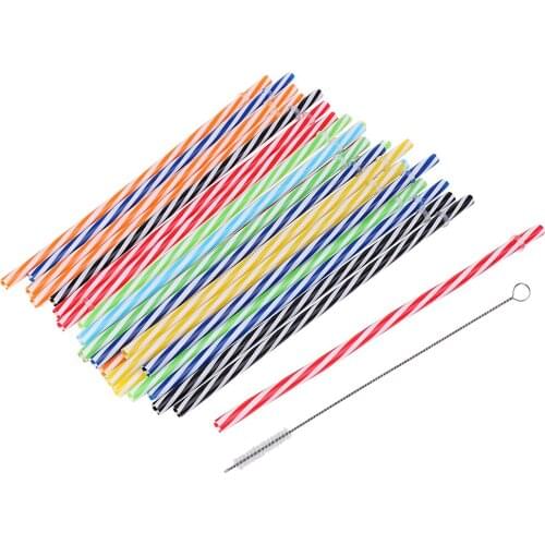25 Pieces Colorful Reusable Hard Plastic Drinking Straws+1 Piece Cleaning Brush for Mason Jar and Tumblers Home Party Supplies
