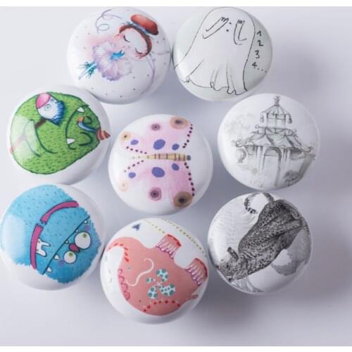 Instagram Style Ceramic White Monster Carton Cactus ceramic knob Cabinet Handle Door Pull used for kids Children Room Ins