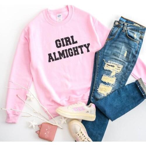 Sugarbaby Girl almighty Crewneck Sweatshirt Graphic Girl power Jumper Spring Autumn Fashion Sweater Women Casual Top Pink Outfit