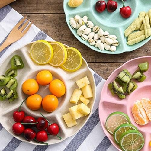 Wheat straw 5 Compartment Food Storage Tray Family Dessert Dish Snack Dish Party Home Plate Serving Platter Candy Pastry Dish