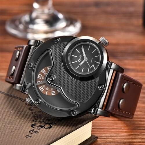 Oulm Unique Sport Watches Men Luxury Brand Two Time Zone Wristwatch Decorative Compass Male Quartz Watch relogio masculino
