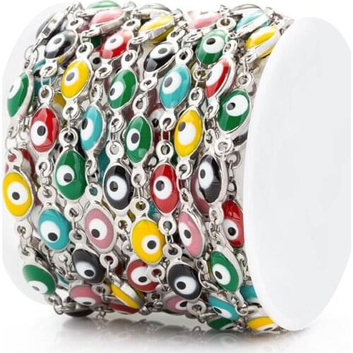 WIWI Turkish Evil Eye Enamle Chain Stainless Steel Cable Beaded Chain For Necklace Bracelet DIY Jewelry Making Components