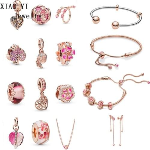 XIAOYI 2020 popular pink romantic forest long peach blossom leaves series beaded forever senior wedding jewelry bracelet gift