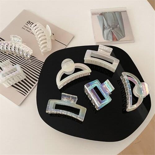 AOMU French Romantic Laser Transparent Acrylic Hairpins Irregular Geometric Smooth Hollow Rectangular Hair Claw for Women Gifts
