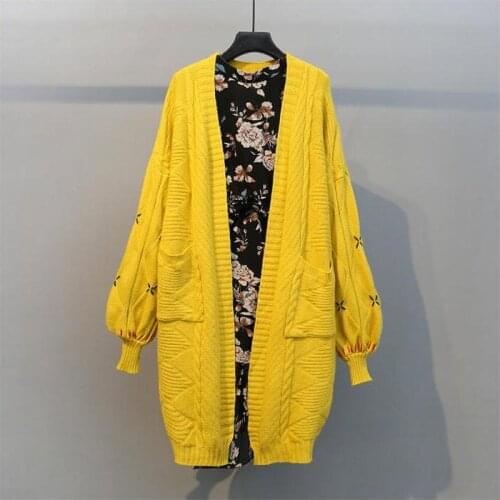 Winter Casual Jumpers Pink Cardigan for Women Lantern Sleeve Korean Sweater Long Sleeve Cardigan with Pocket