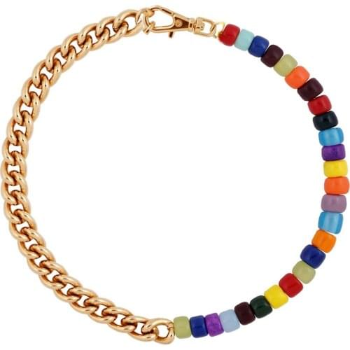 Handmade 14k Gold Plated Chain CZ Multicolored Beads PANGAIA NECKLACE choker bohemian colourful beaded women jewelry chunky