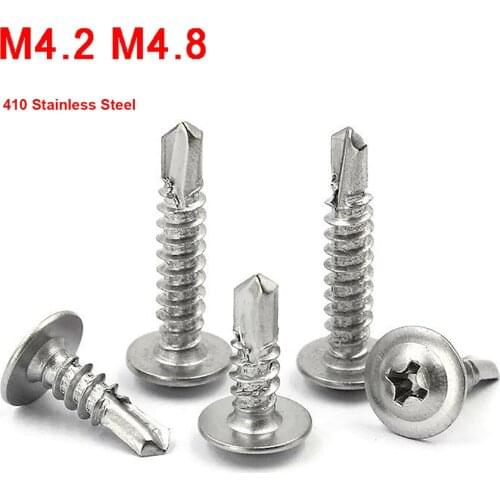 10Pcs M4.2 M4.8 Phillips Truss Head Drill Tail Self Tapping Screws 410 Stainless Steel Cross Large Flat Head Self Drilling Screw