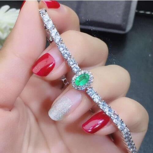 100% Natural And Real Emerald bangle Bracelet Solid S925 Sterling Silver For Women Color Fine Jewelry