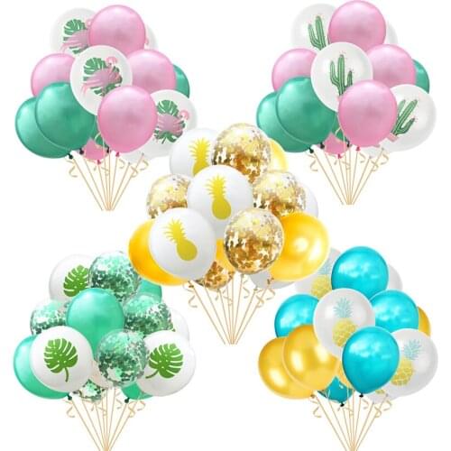 15pcs/lot Flamingo Pineapple Palm Leaves Confetti Latex Balloons Hawaiian Tropical Summer Birthday Party Decoration Supplies