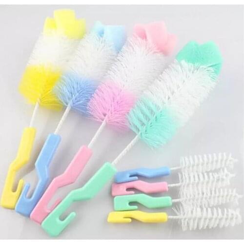 2Pcs Sponge Cleaner Baby Milk Bottle Brush 360° Cleaning Tools Random Color Nipple Bottle Brush Nylon/Sponge/Plastic