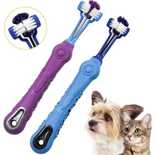 2PCS Three-Head Non-Slip Pet Toothbrush Reusable Dog Toothbrush Dog Teeth Cleaning Brush Pet Cleaning Supplies Dog Oral Cleaning