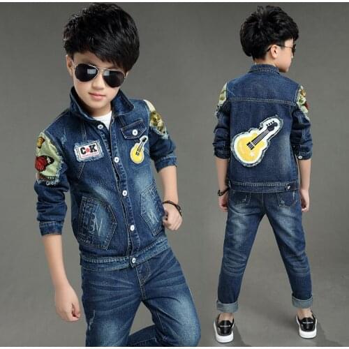 2021 Boys Denim Jacket & Boys Jeans 2pcs Clothing Set Boy Outerwear Pants Kid Clothes for 4 5 6 7 8 9 10 12 Years Old RKS185002
