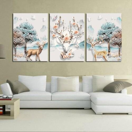 3Pcs/Set Landscape Framed Pictures Snow deer DIY Painting By Numbers animal Wall Art Acrylic Painting On Canvas for home decor