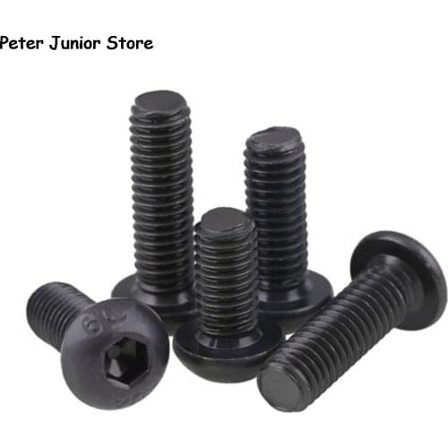 50Pcs M5 *8/10/12mm/16mm/20mm Hex Socket Round Head Cap Black Screw M5 Alloy Steel Screws Furniture Fastener Bolt GMN