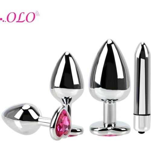 OLO Stainless Steel Anal Plug Bullet Vibrators Prostate Massager Sex Toys For Men Women Female Masturbation