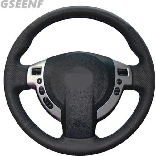 Car Accessories Steering Wheel Cover For Nissan Qashqai 2013-2007 Rogue 2008-2013 X-Trail Black Hand-stitched Genuine Leather