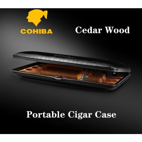 COHIBA Humidor Cedar Wood Cigar Case Tobacco Travel Portable Humidor Box Leather For Cigars Accessories