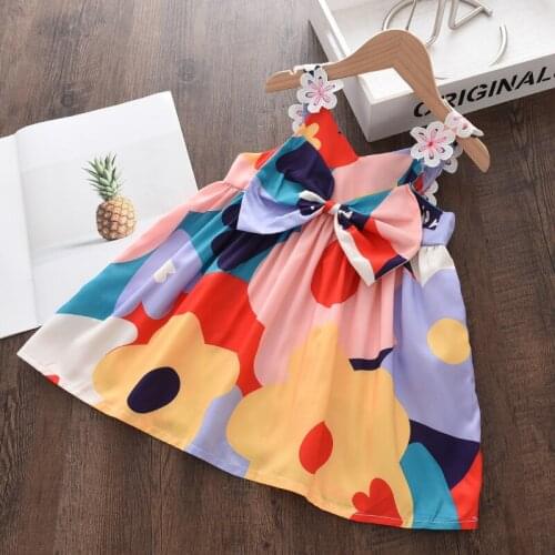 Baby Girl Sleeveless Fashion Flower Print Dresses Princess Clothing Cute Party Cotton Children Party Dress for 1-7Y Baby Girls