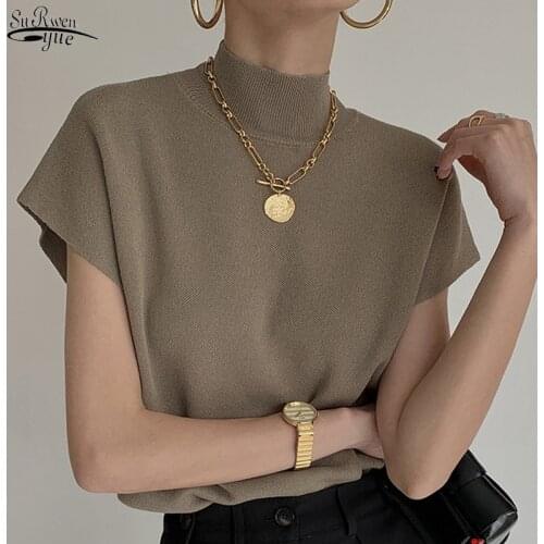 Elegant Casual Korean Clothes Harajuku Shirt Fashion Plus Size Sweet Women T-Shirt Hole Short Solid V-Neck Women T-shirt 2576 50