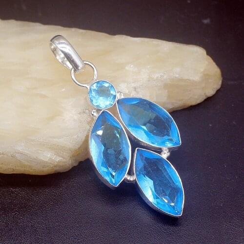 Gemstonefactory Jewelry Big Promotion 925 Silver Amazing Multi London Blue Topaz Women Ladies Gifts Necklace Pendant 0590