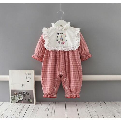Newborn Romper Winter Plus Velvet Thick Rompers Plaid Long-sleeve Ruffle Climbing Romper Baby Clothes 0-2Y